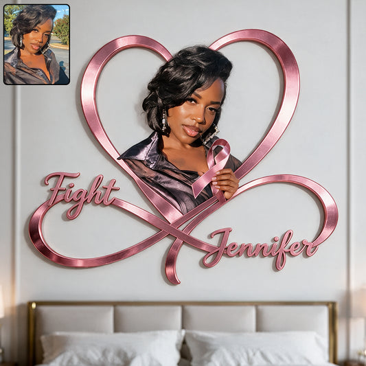Fight - Personalized Breast Cancer Awareness 3D Printed Cut Metal Sign