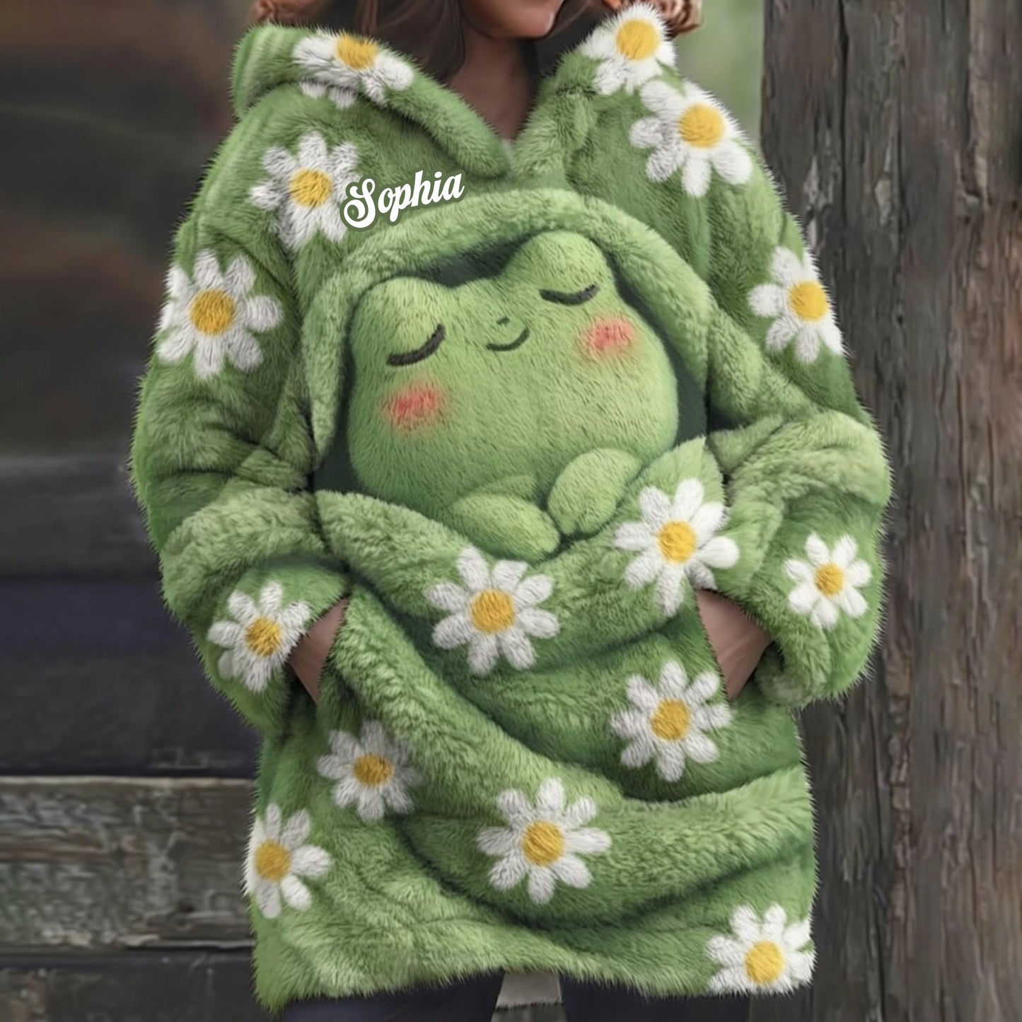 Couverture à capuche personnalisée en forme de grenouille endormie