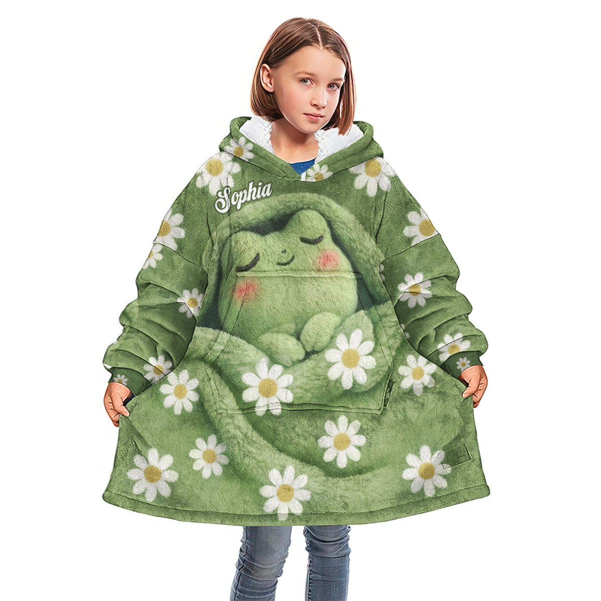 Couverture à capuche personnalisée en forme de grenouille endormie
