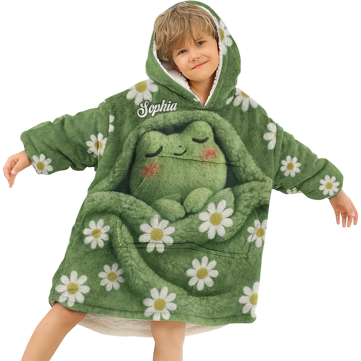 Couverture à capuche personnalisée en forme de grenouille endormie