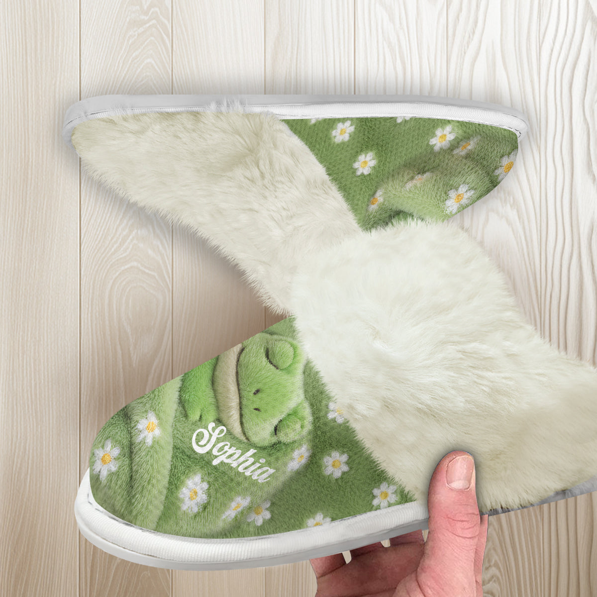 Chaussons grenouille personnalisés Love Frog avec doublure en fourrure