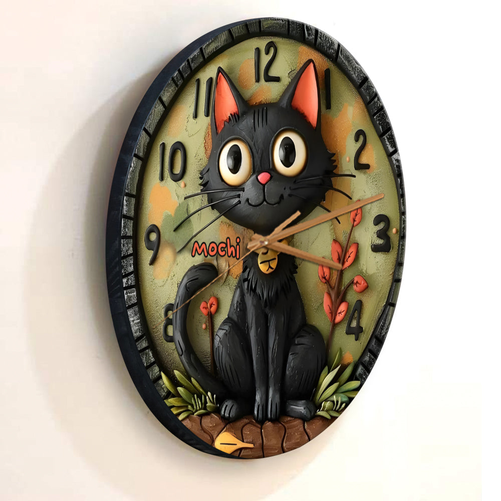 Cute Black Cat - Personalized Black Cat Wall Clock