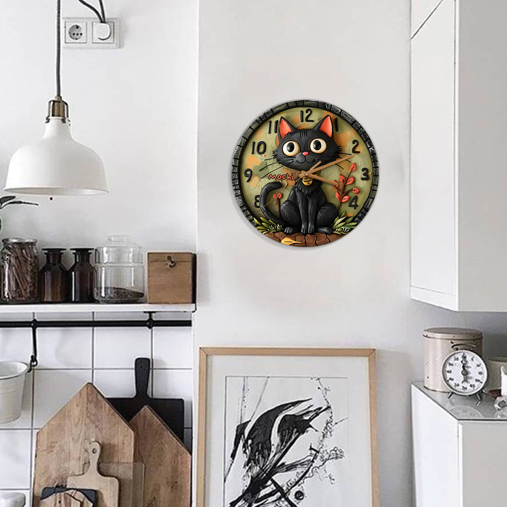 Cute Black Cat - Personalized Black Cat Wall Clock