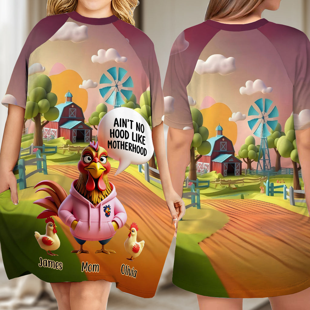 Ain't No Hood Like Mother Hood - Personalized Mother Sleep T-shirt Dress