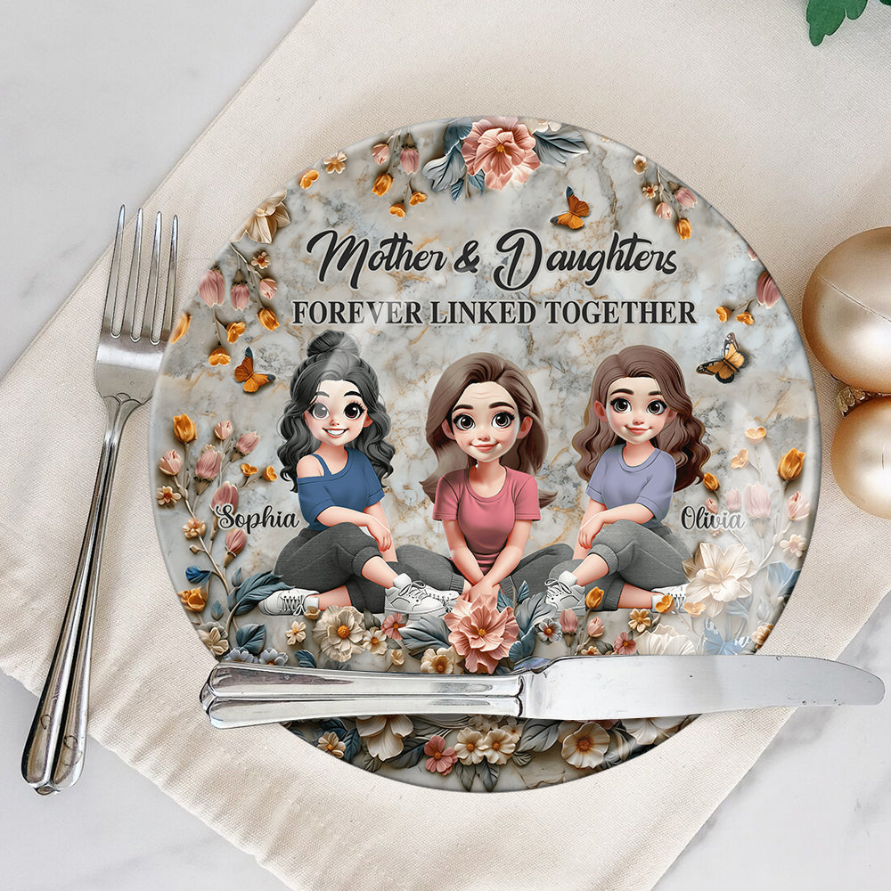 Mère et fille liées à jamais - Assiette ronde en céramique personnalisée pour maman