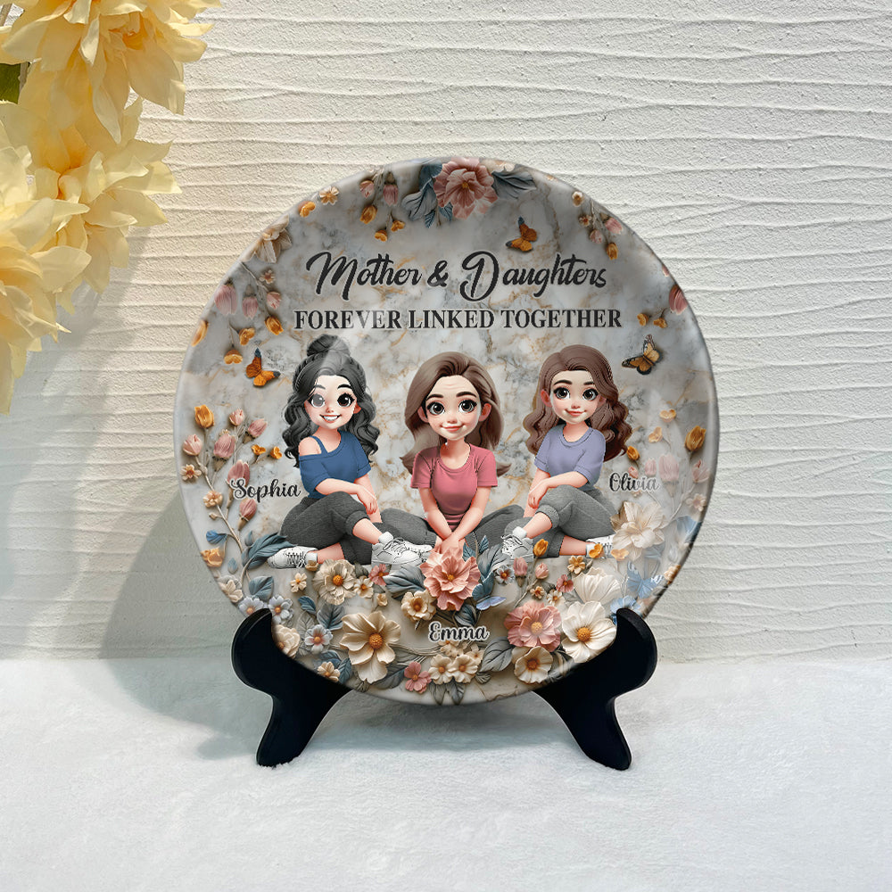 Mère et fille liées à jamais - Assiette ronde en céramique personnalisée pour maman