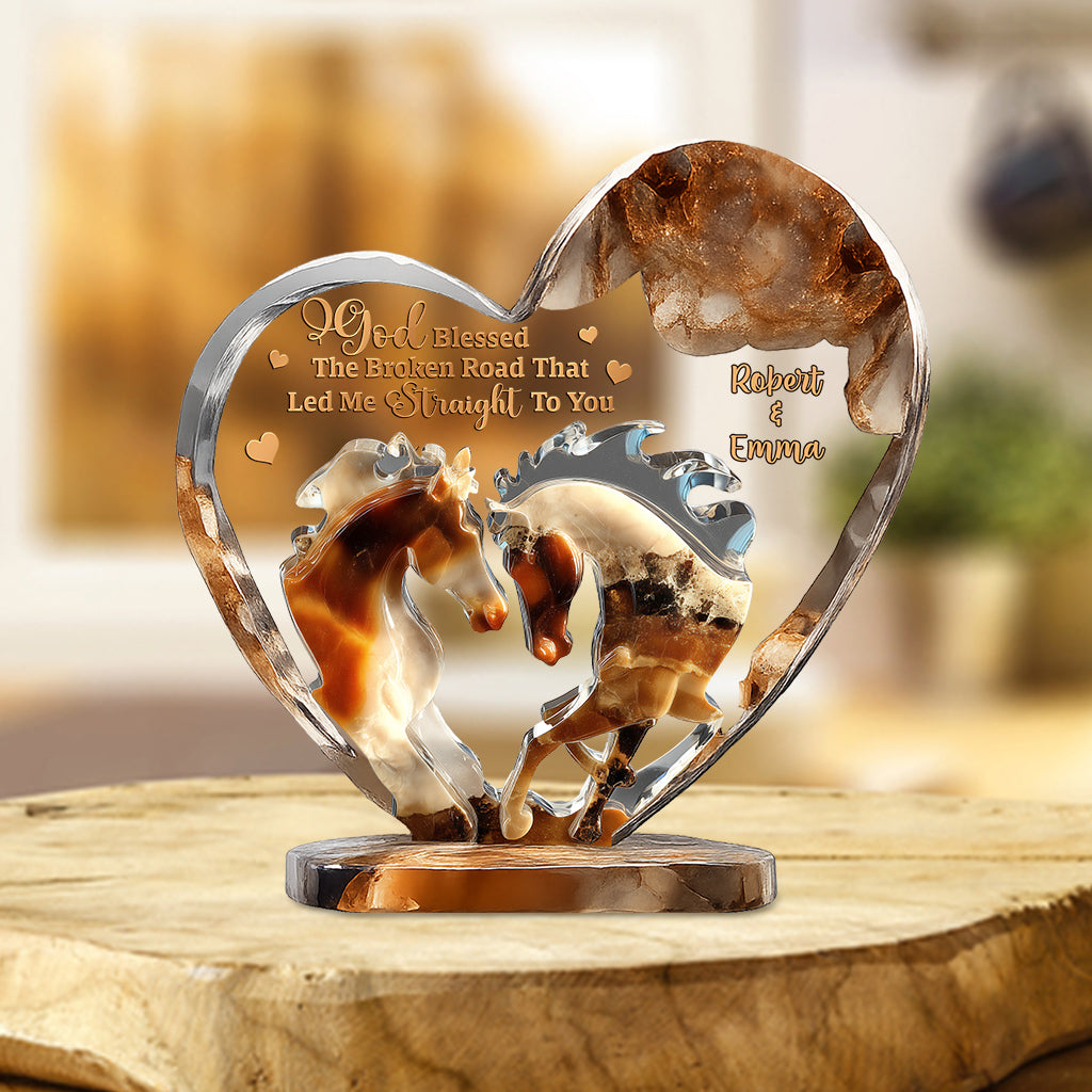 Dieu a béni les chemins brisés - Plaque acrylique personnalisée en forme de cheval