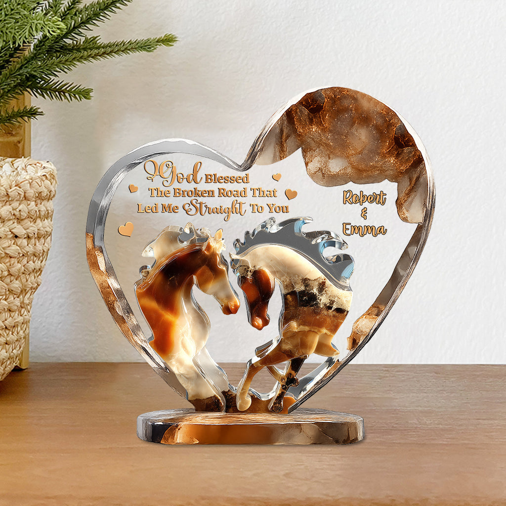 Dieu a béni les chemins brisés - Plaque acrylique personnalisée en forme de cheval