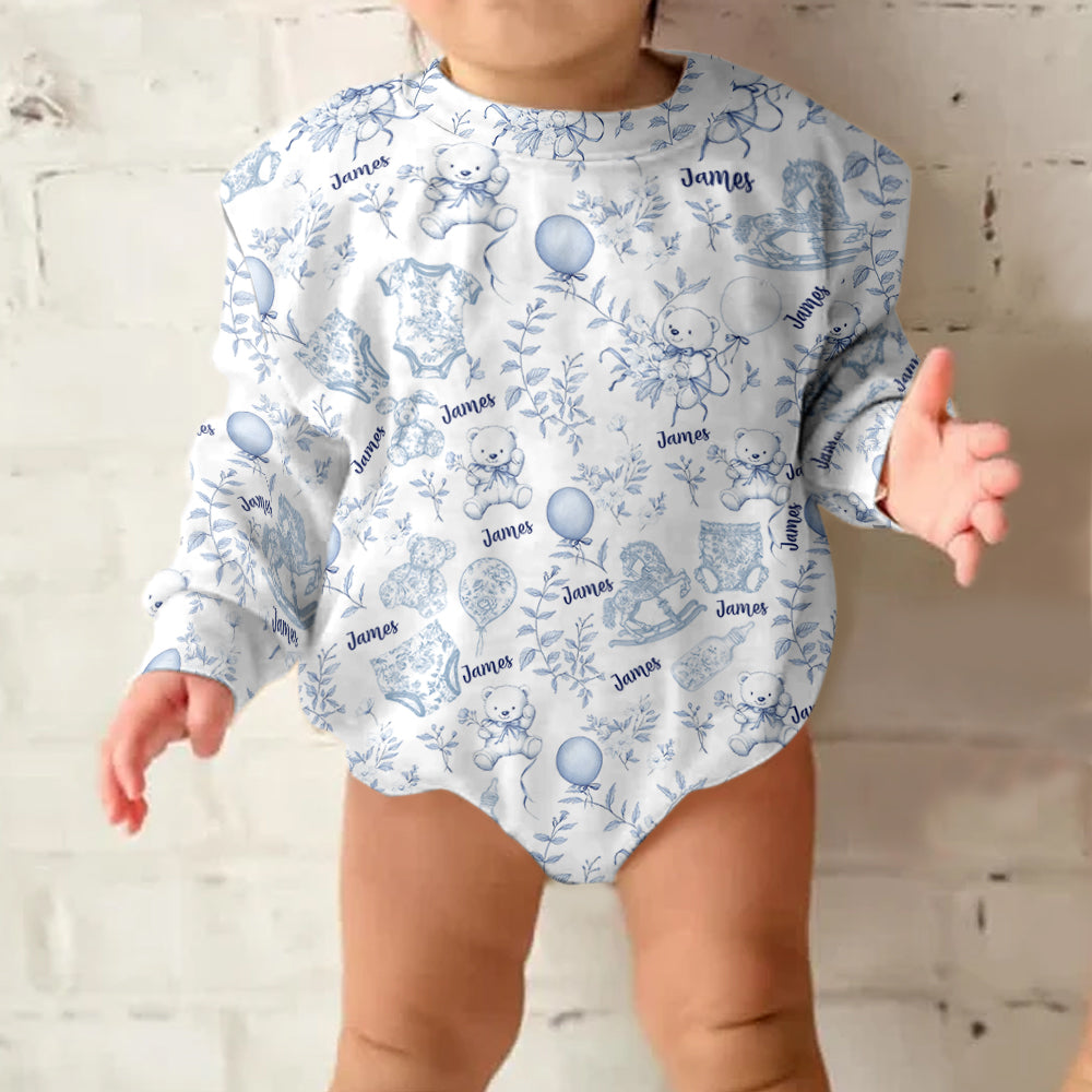 Toil de Jouy Nursery Pattern - Personalized Kid Long Sleeve Onesie