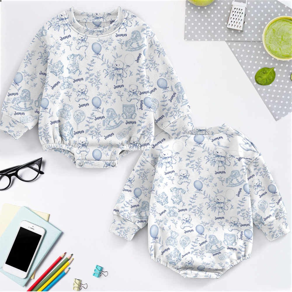 Toil de Jouy Nursery Pattern - Personalized Kid Long Sleeve Onesie