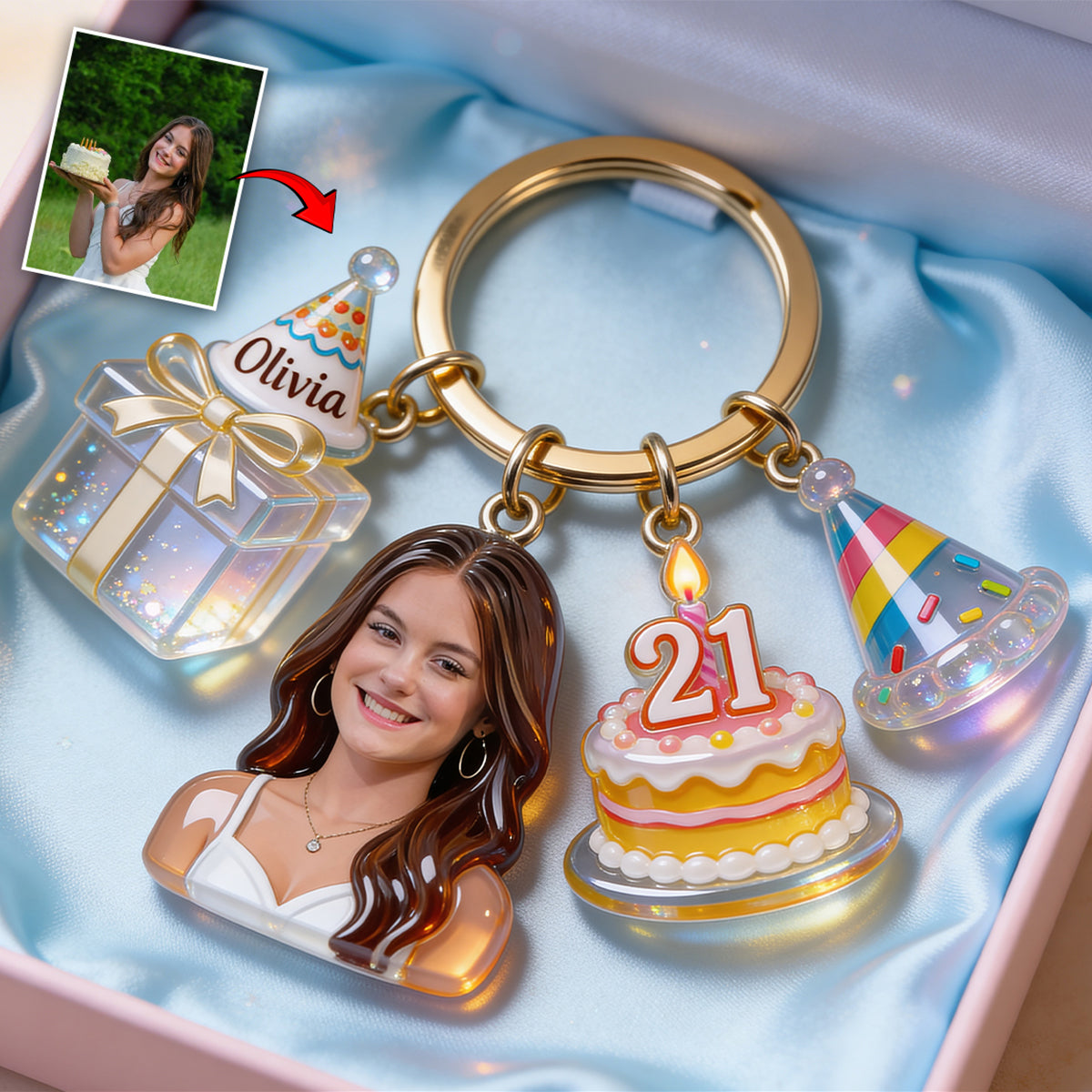 Custom Photo Birthday - Personalized Birthday Keychain With Charms