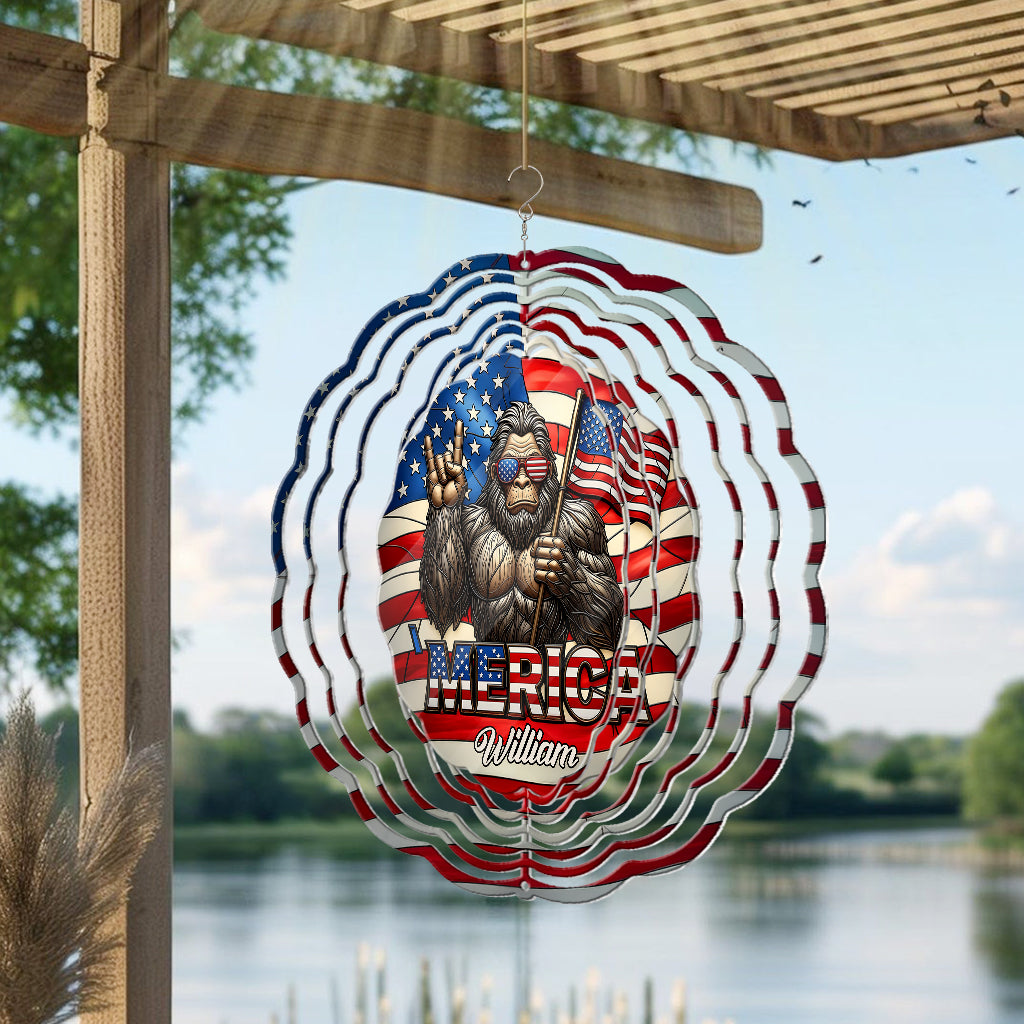 Merica 4th Of July - Personalized Bigfoot Wind Spinner