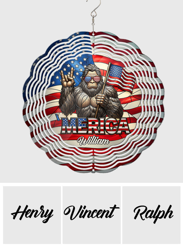 Merica 4th Of July - Personalized Bigfoot Wind Spinner