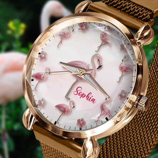 Élégance en fleurs Flamant rose - Montre-bracelet personnalisée pour femme Flamant rose