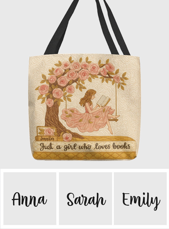 Sac fourre-tout personnalisé « Juste une fille qui aime les livres »