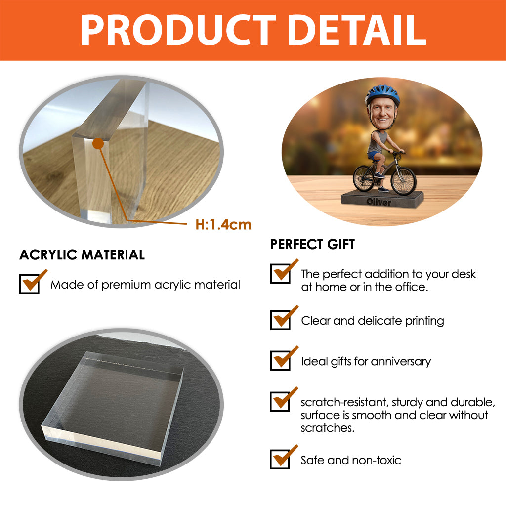 Bicycle Bobblehead - Personalized Cycling Custom Shaped Acrylic Plaque