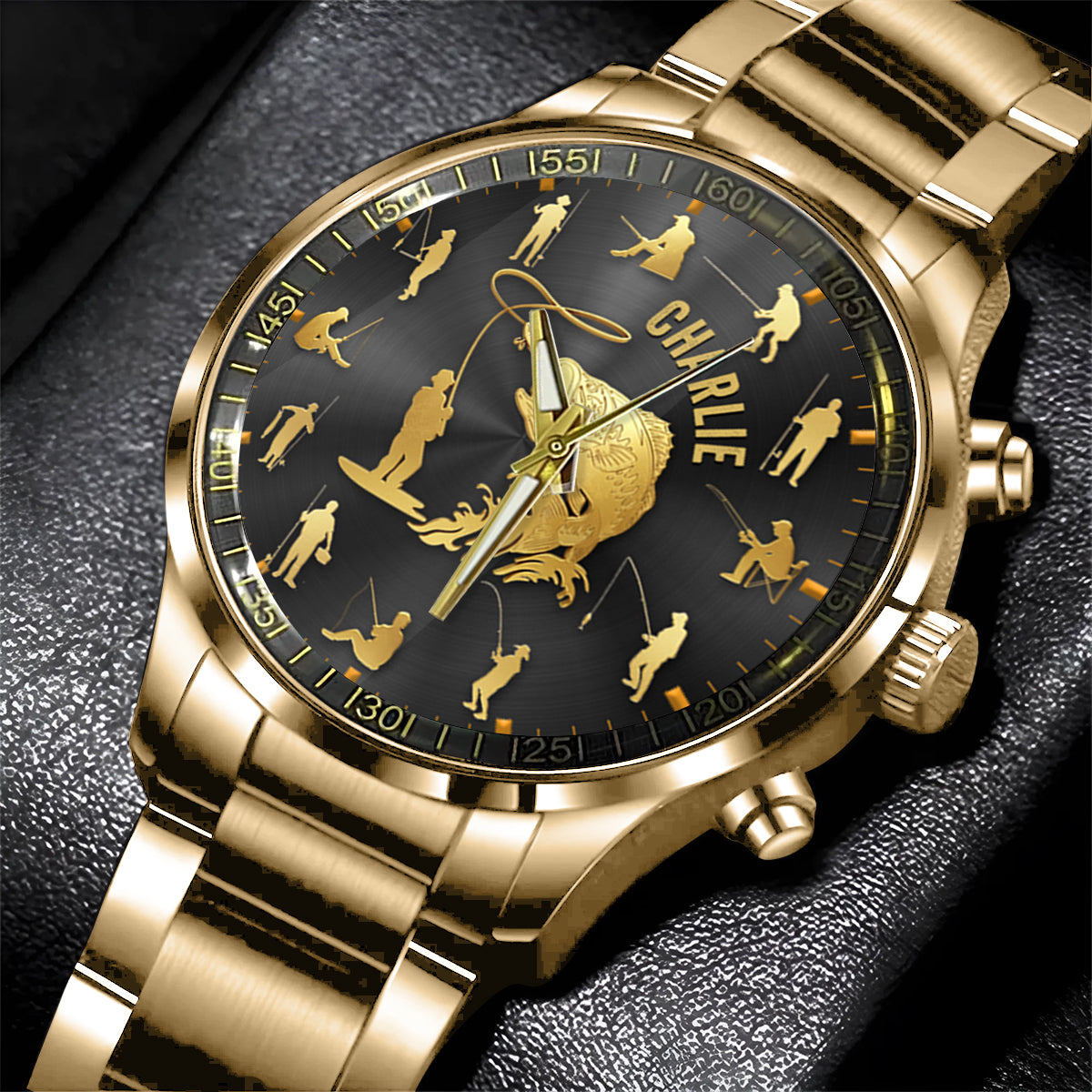 Silhouette de pêche - Montre-bracelet de pêche personnalisée