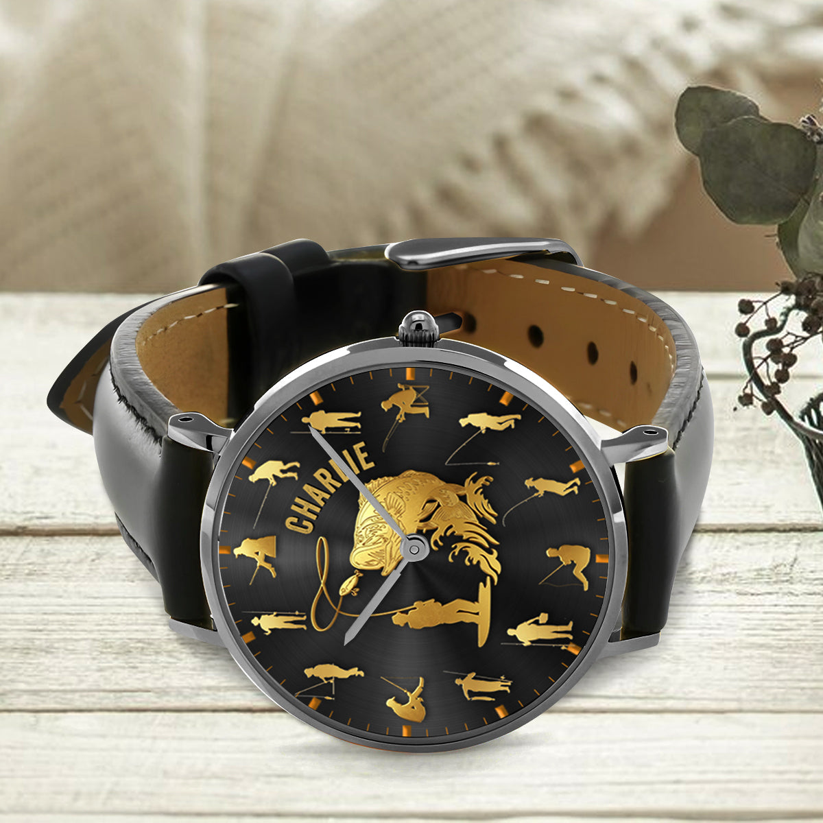 Silhouette de pêche - Montre-bracelet de pêche personnalisée