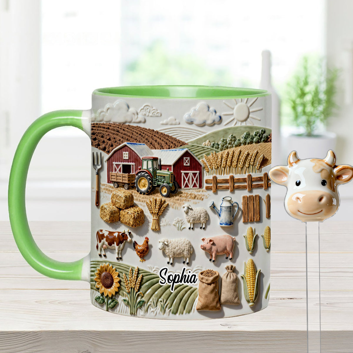 Vie à la ferme - Mug décoratif personnalisé « Fermier » avec agitateurs en acrylique