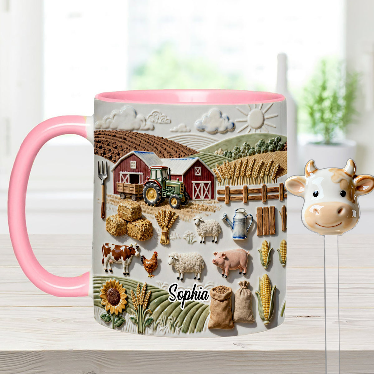 Vie à la ferme - Mug décoratif personnalisé « Fermier » avec agitateurs en acrylique