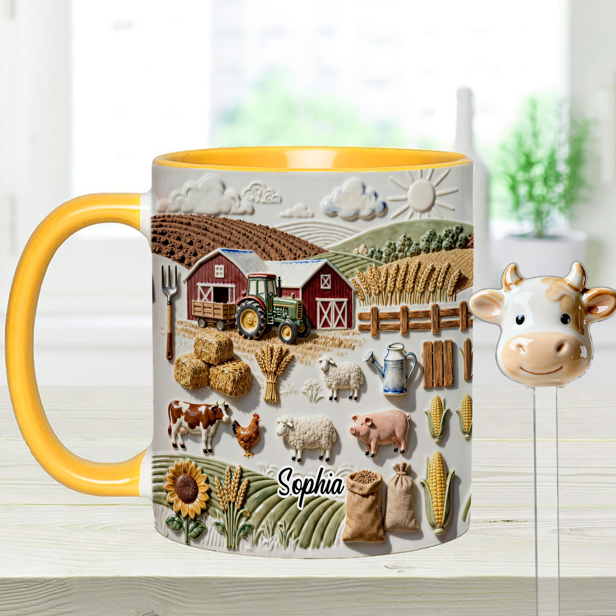 Vie à la ferme - Mug décoratif personnalisé « Fermier » avec agitateurs en acrylique