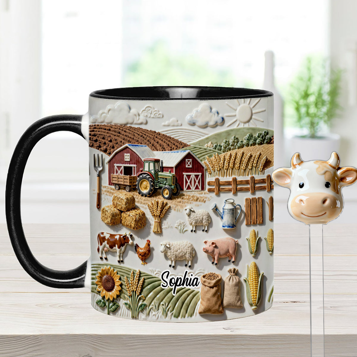 Vie à la ferme - Mug décoratif personnalisé « Fermier » avec agitateurs en acrylique