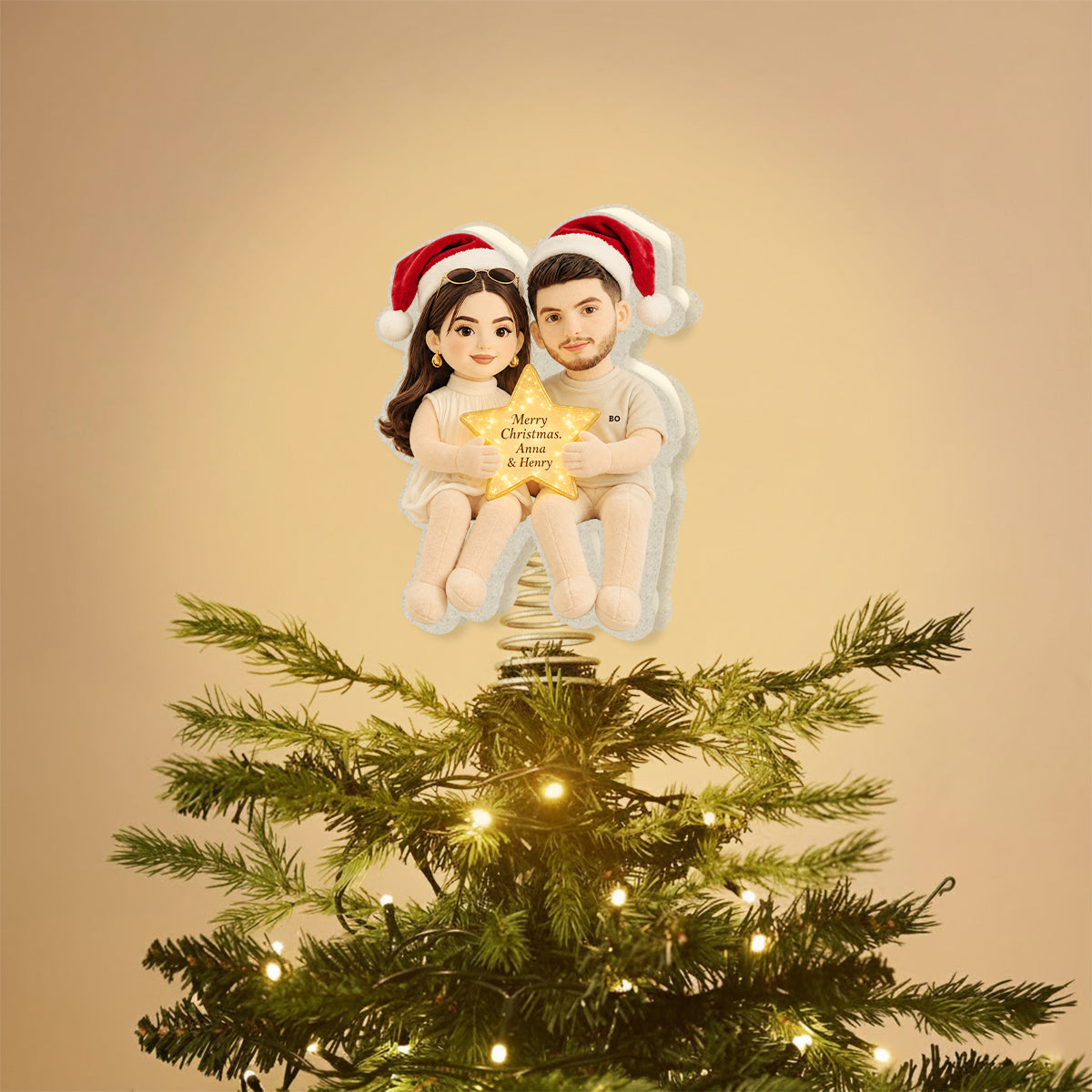 Christmas Together - Personalized Couple LED Light Tree Topper