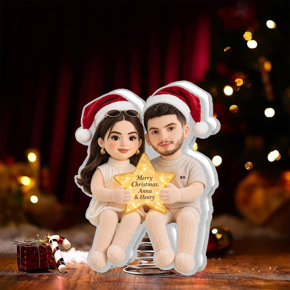 Christmas Together - Personalized Couple LED Light Tree Topper