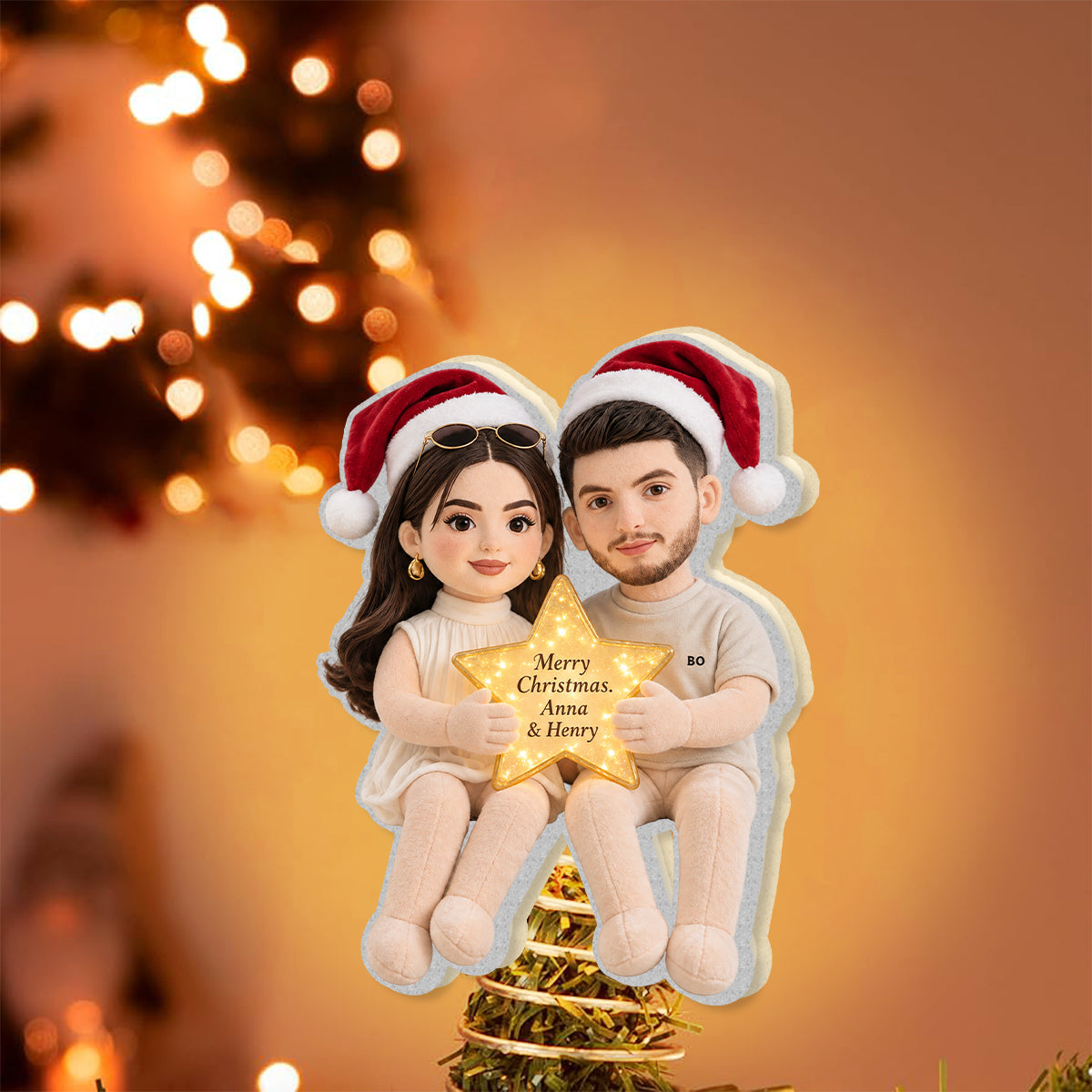 Christmas Together - Personalized Couple LED Light Tree Topper