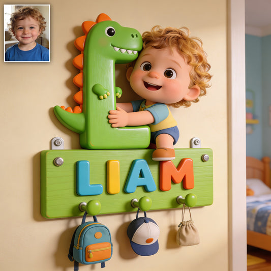 Alphabet Dinosaure & Photo Personnalisée - Porte-Clés Suspendu Personnalisé