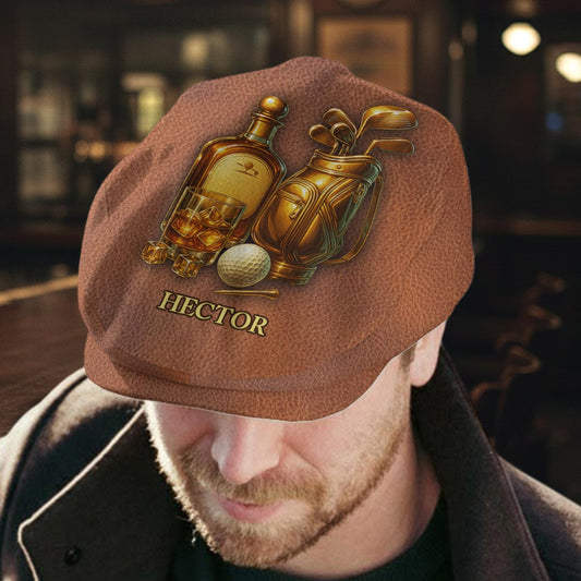 Golf & Whiskey - Personalized Golf Newsboy Cap