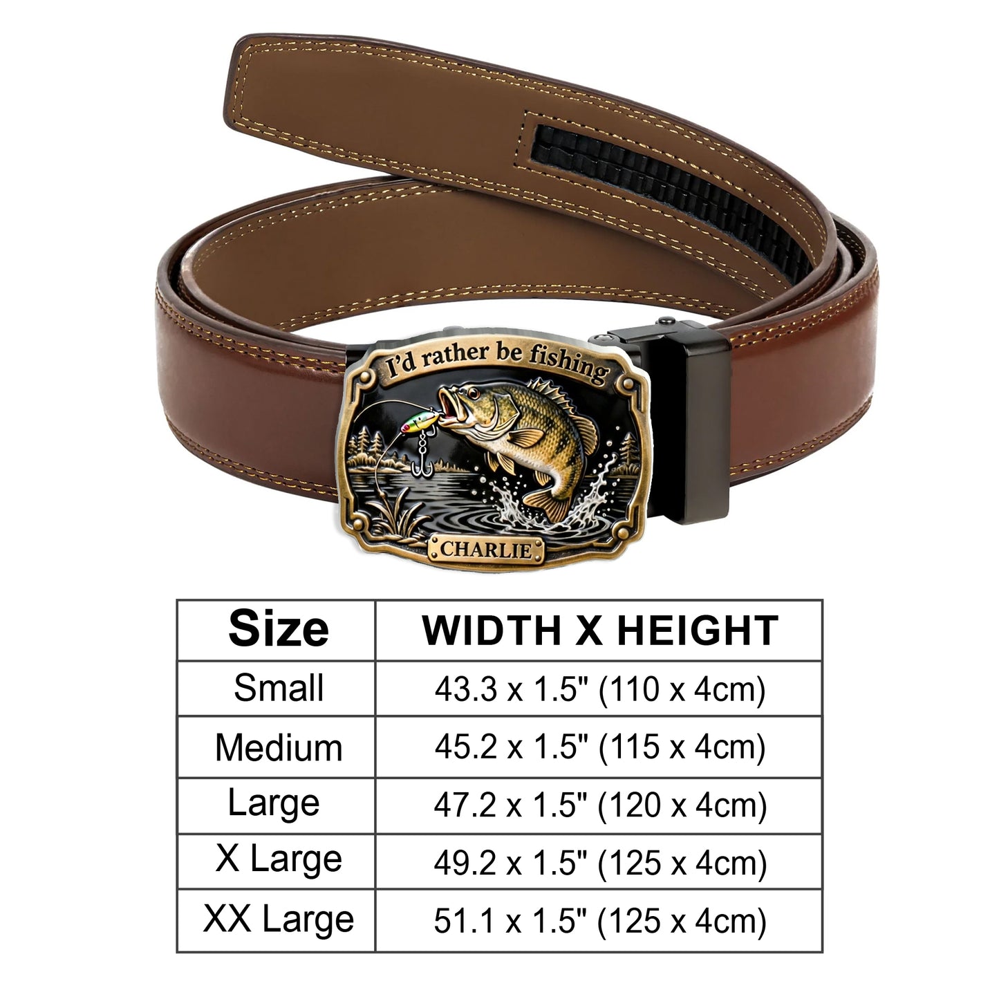 I'd Rather Be Fishing - Personalized Fishing Leather Belt With Shaped Buckle