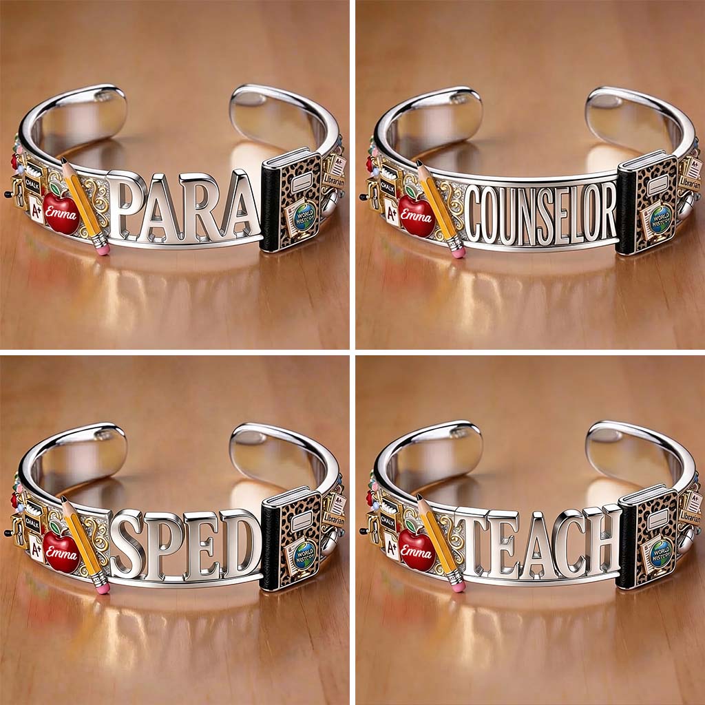 Back To School - Personalized Teacher Shaped Cuff Bracelet