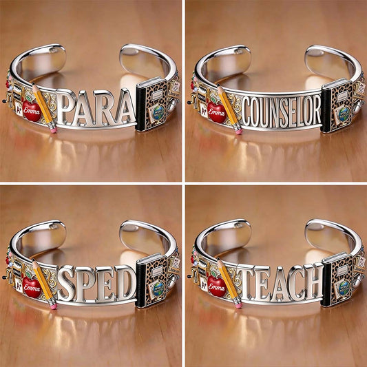 Back To School - Personalized Teacher Shaped Cuff Bracelet