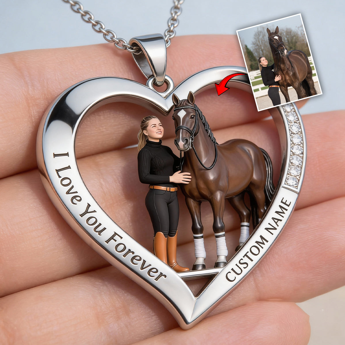 Custom From Any Photo - Personalized Horse Shaped Metal Pendant Necklace