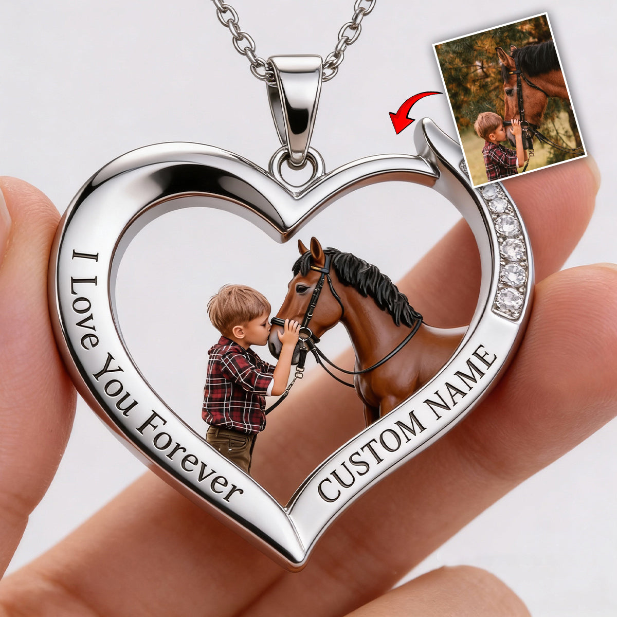 Custom From Any Photo - Personalized Horse Shaped Metal Pendant Necklace