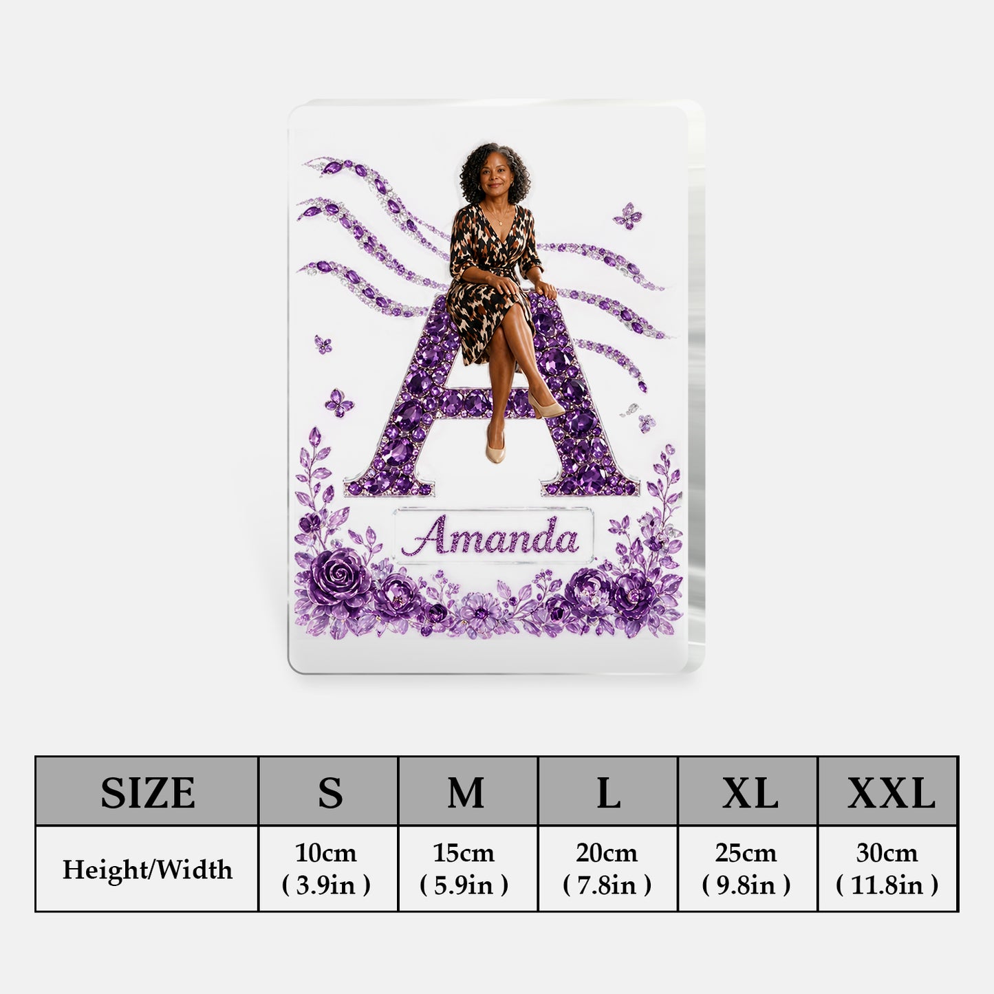 Any Photo Monogram Paperweight Alphabet Decor - Gift For Her, For Mother, For Friends - Personalized Colleague 2-Side Printed Acrylic Plaque