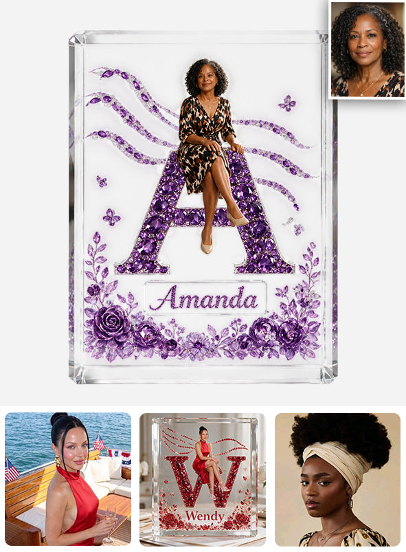 Any Photo Monogram Paperweight Alphabet Decor - Gift For Her, For Mother, For Friends - Personalized Colleague 2-Side Printed Acrylic Plaque