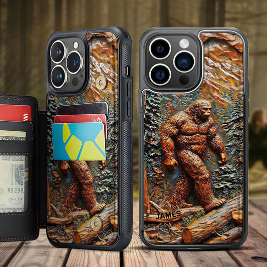 Bigfoot dans la forêt - Étui portefeuille de téléphone personnalisé pour la randonnée, entièrement imprimé