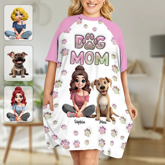 Dog Mom - Personalized Dog Sleep T-shirt Dress