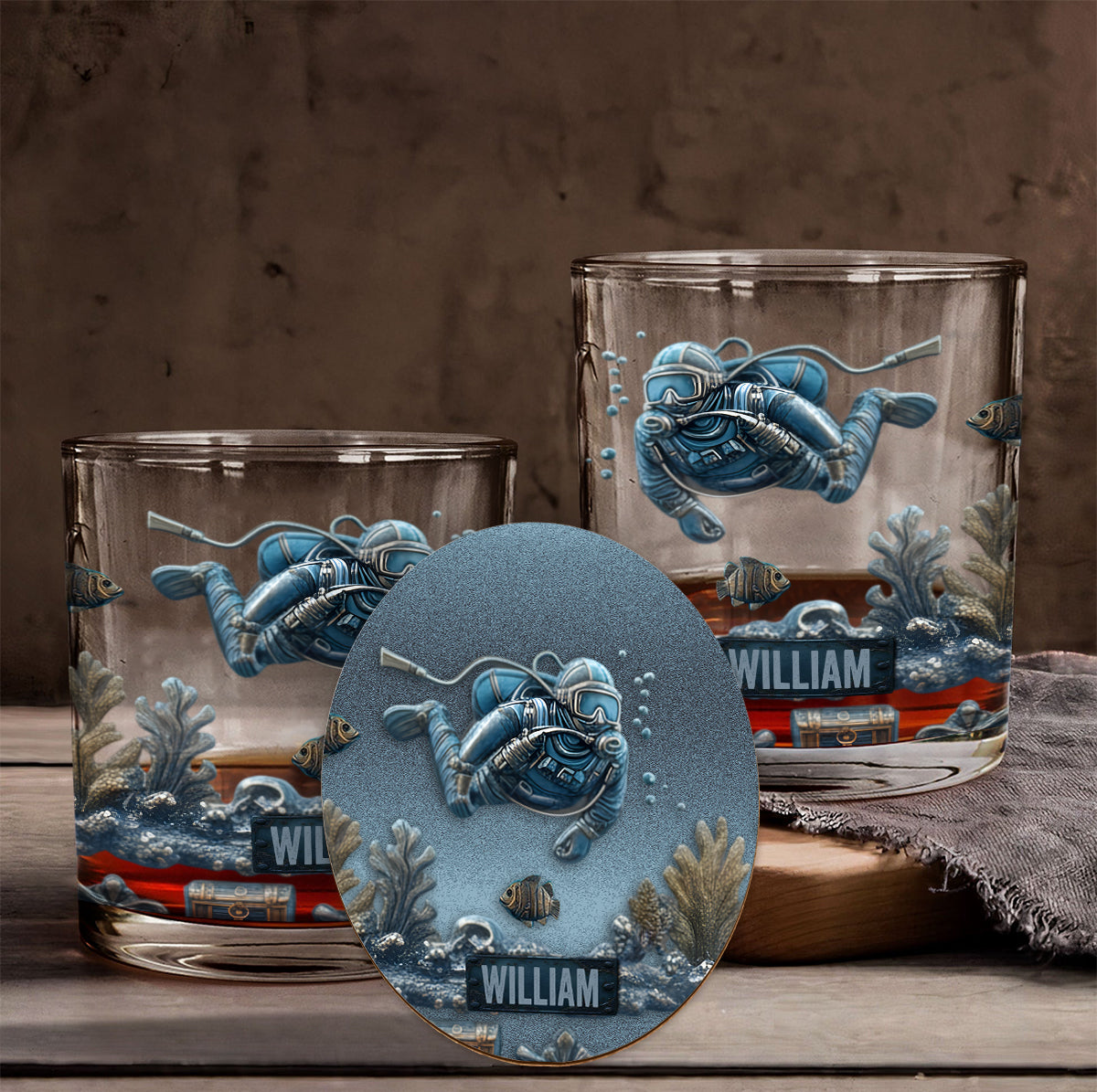 Ocean's Deep - Verre à whisky de plongée sous-marine personnalisé