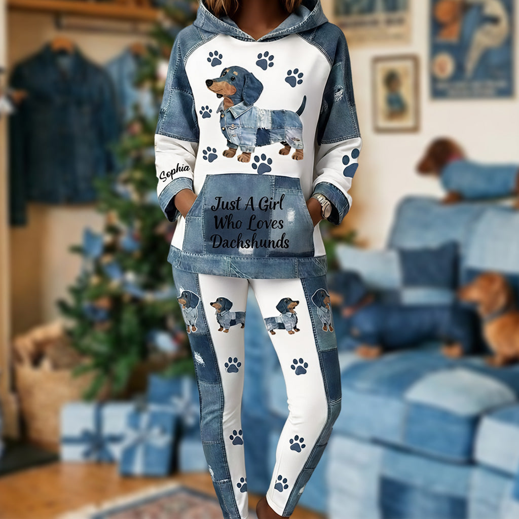 Juste une fille qui adore les teckels - Sweat à capuche et leggings personnalisés avec un teckel