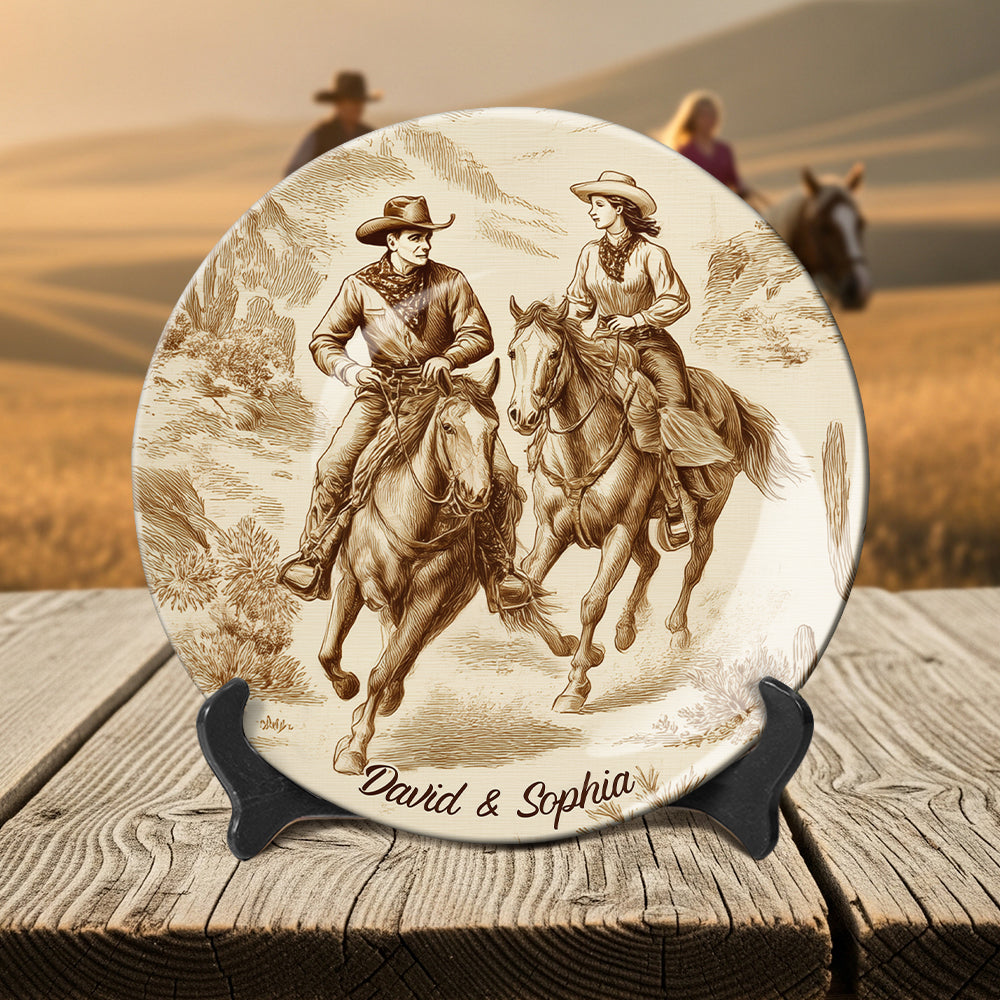 Toi et moi, on gère ça - Assiette ronde en céramique personnalisée Cowgirl