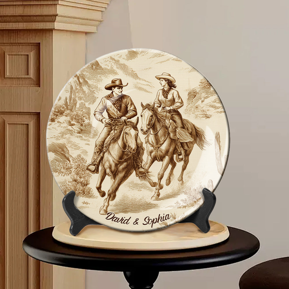 Toi et moi, on gère ça - Assiette ronde en céramique personnalisée Cowgirl
