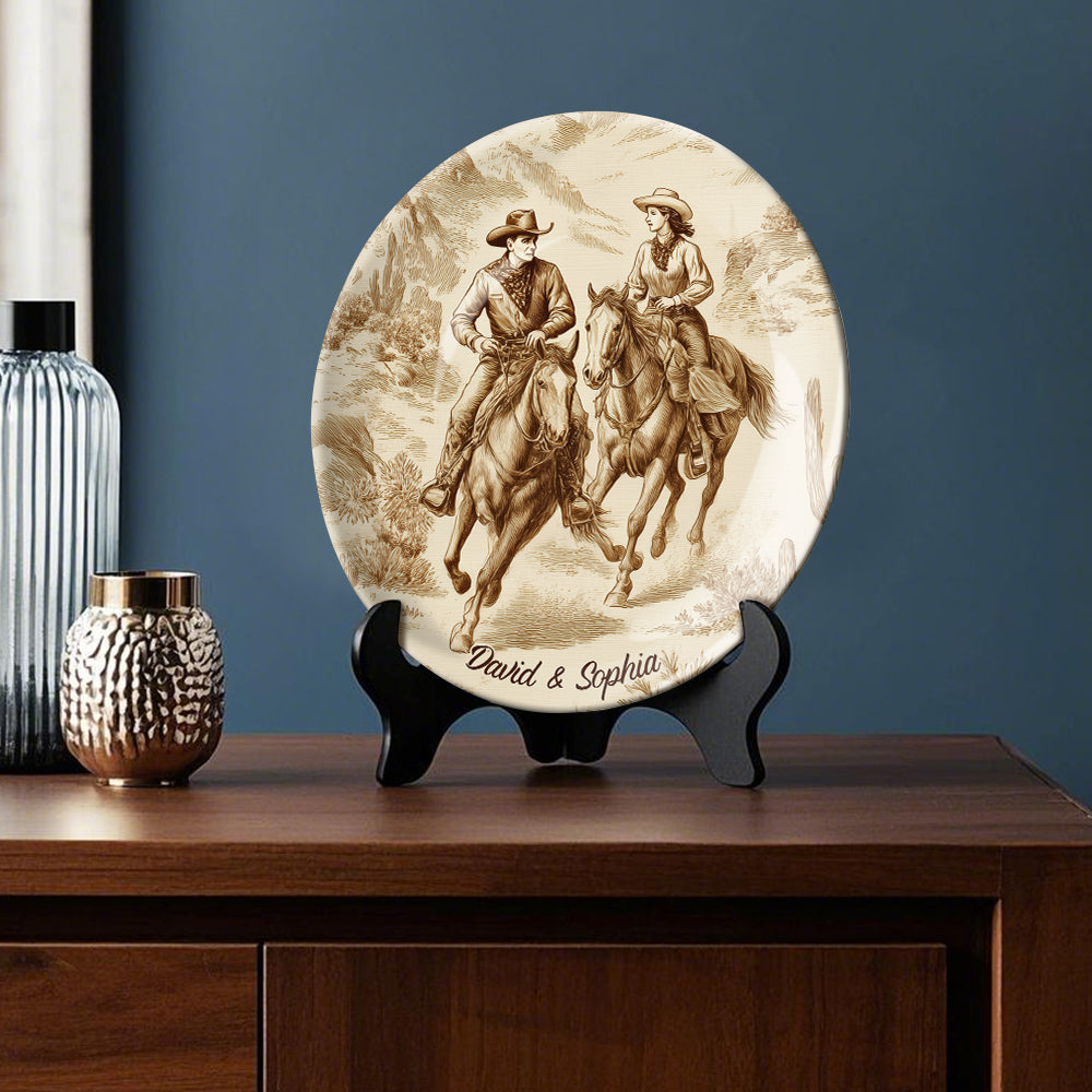Toi et moi, on gère ça - Assiette ronde en céramique personnalisée Cowgirl