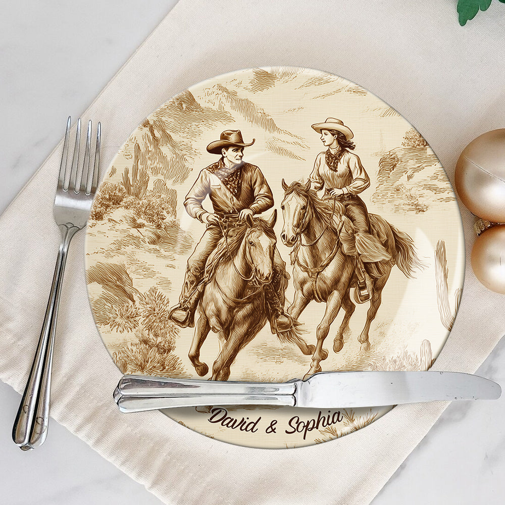 Toi et moi, on gère ça - Assiette ronde en céramique personnalisée Cowgirl