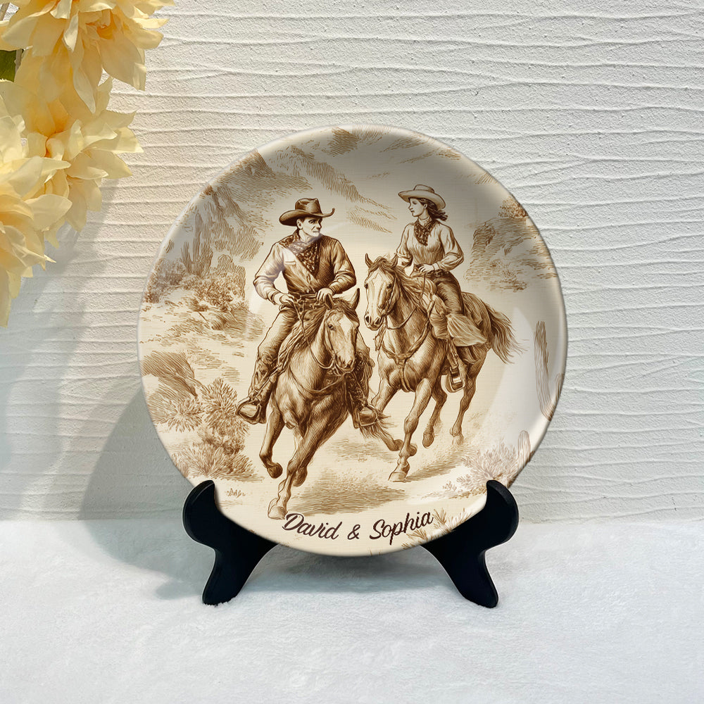 Toi et moi, on gère ça - Assiette ronde en céramique personnalisée Cowgirl