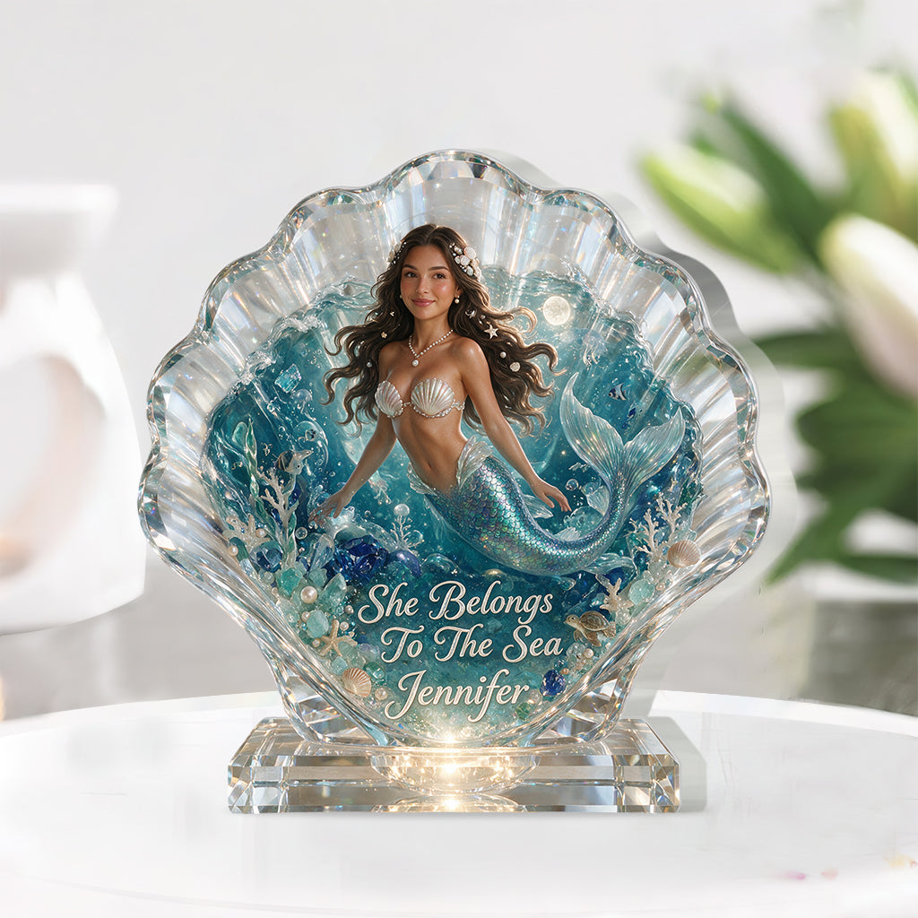 She Belongs To The Sea - Personalized Mermaid Custom Shaped Acrylic Plaque