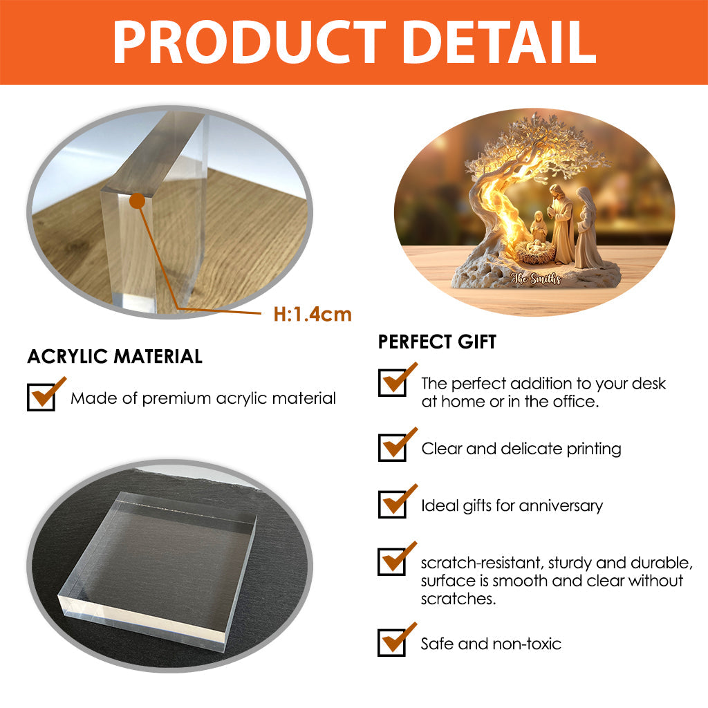 La Sainte Nativité - Plaque acrylique chrétienne personnalisée en forme de pièce