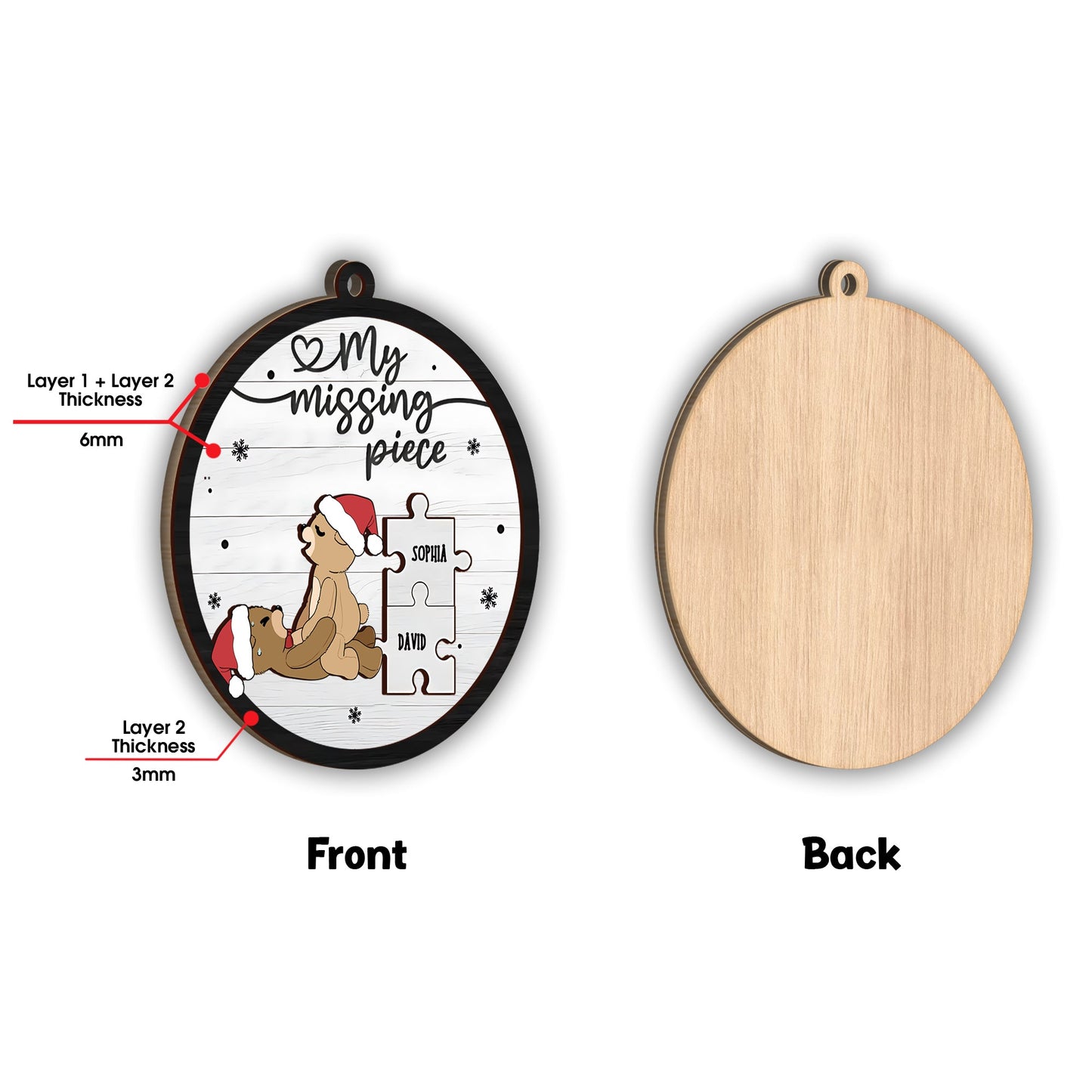 My Missing Piece - Personalized Couple 2 Layered Piece Ornament